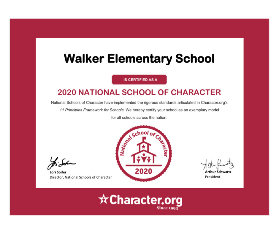 certificate for Walker for National School of Character certificate for Walker for National School of Character